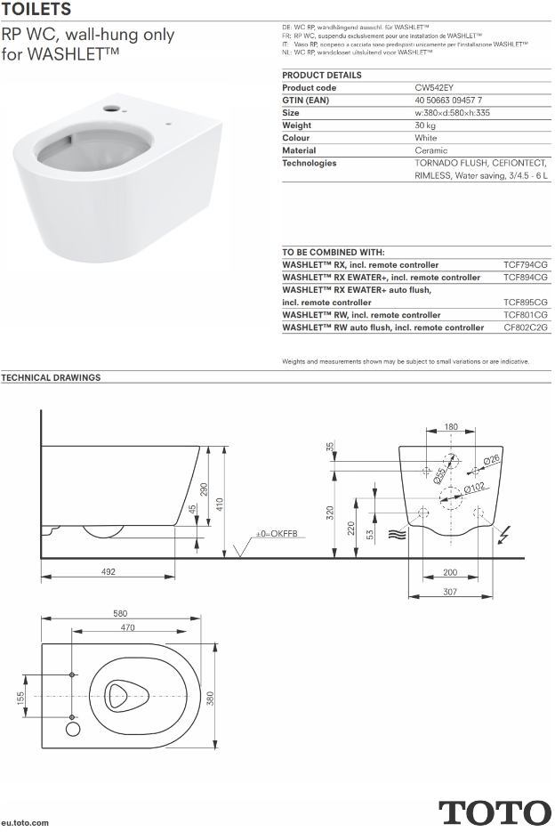 TOTO WC RP TECHNICAL INFORMAITON