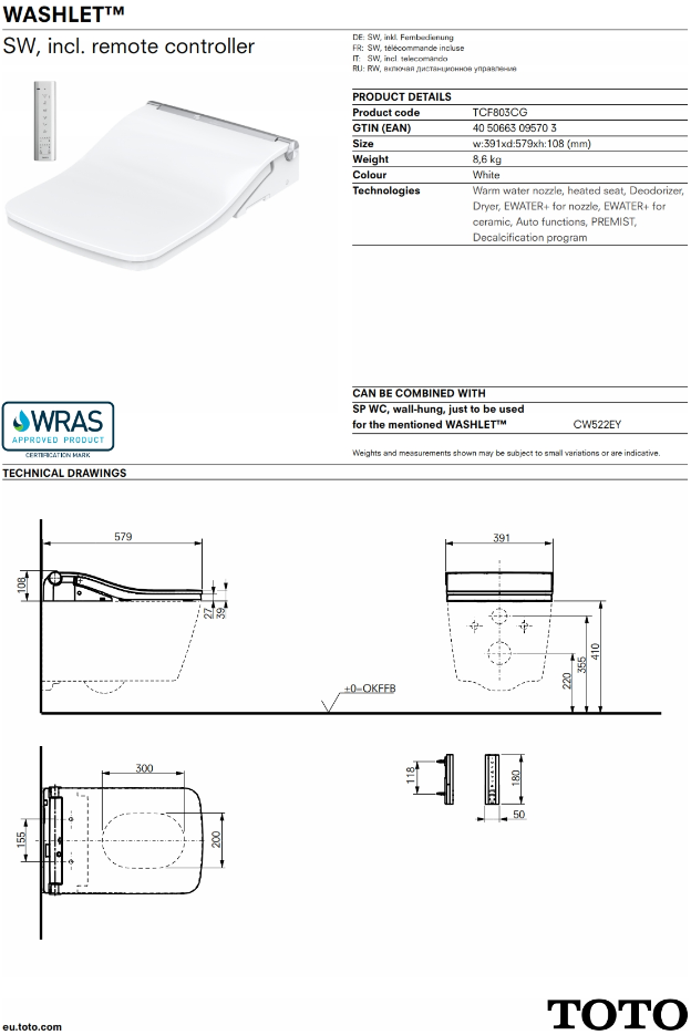 TOTO WASHLET SW TECHNICAL INFORMATION